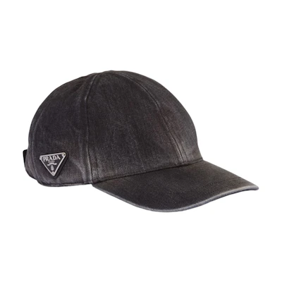 PRADA Logo Patch Washed Grey Baseball Cap for Men. 2HC27412K8