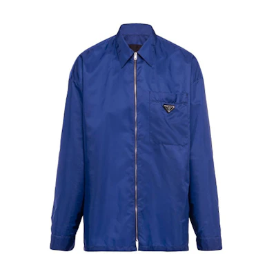 PRADA Logo Plaque Zipper Shiny Long Sleeve Jacket - Blue SC557S2121WQ9-F0216