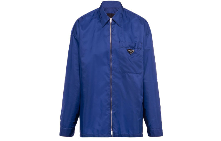 Order PRADA Jaket Lengan Panjang Biru dengan Logo Plaque dan Resleting Mengilap SC557S2121WQ9-F0216