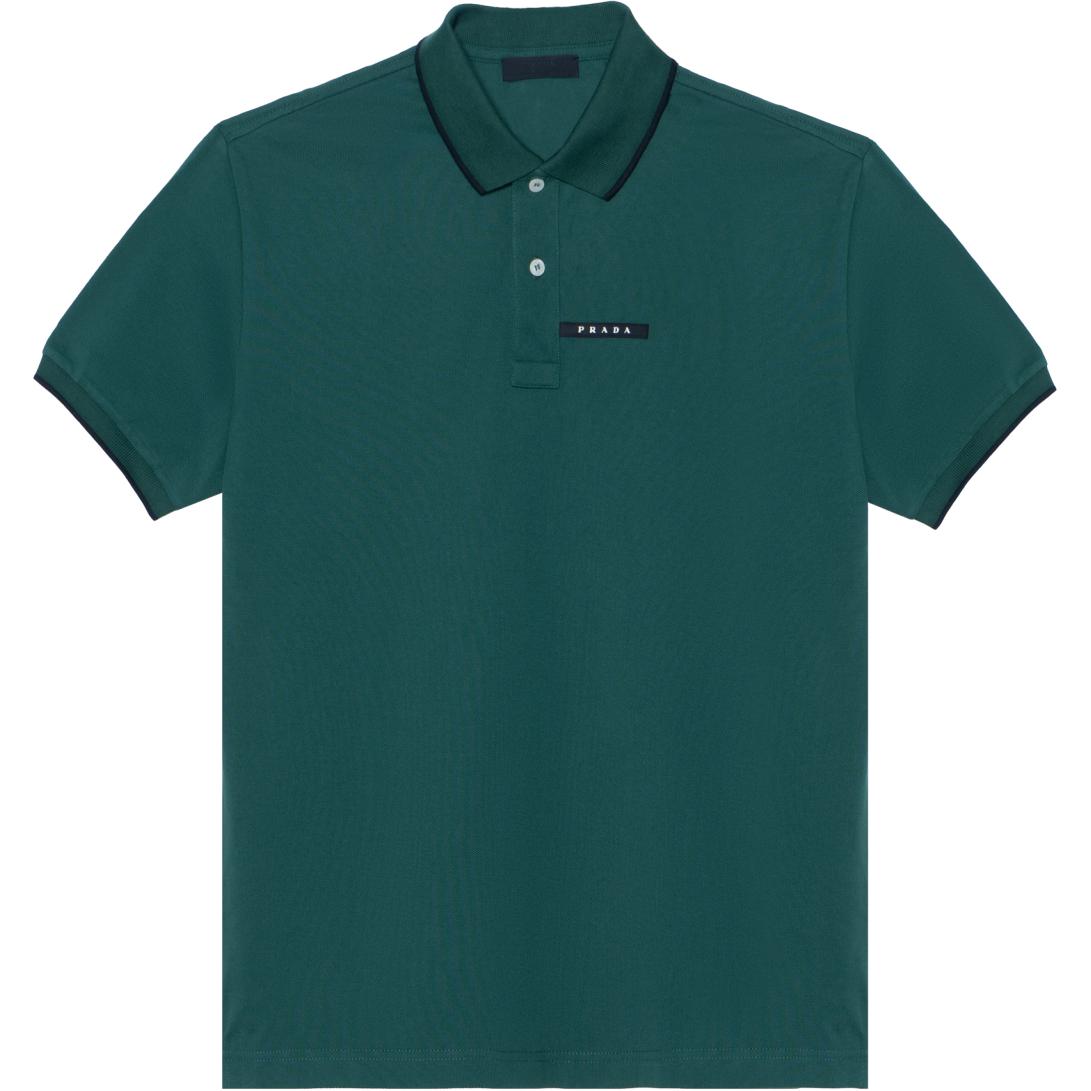 PRADA Logo Polo Shirt in Dark Green. SJN256322F0AGL07-ABETE