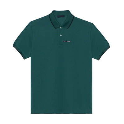 PRADA Logo Polo Shirt in Dark Green. SJN256322F0AGL07-ABETE