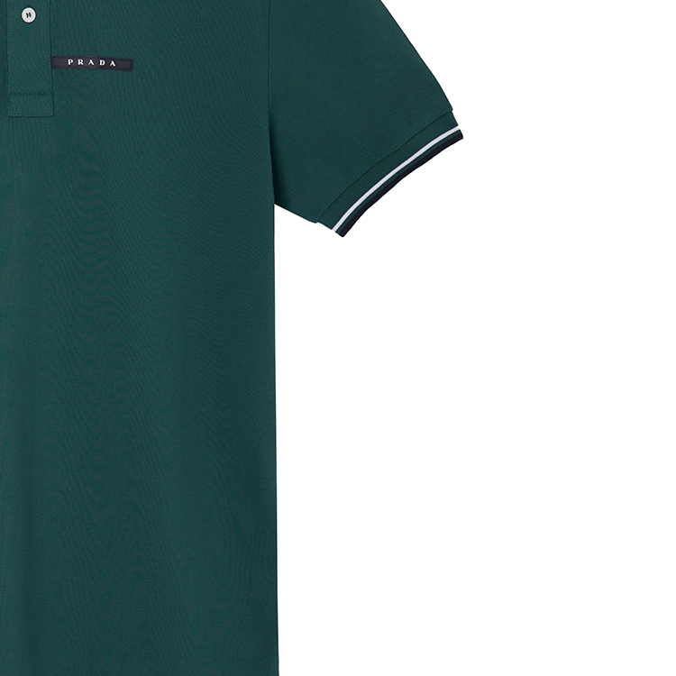 Cheap 普拉达深绿色标志性徽标 Polo 衫 SJN256322F0AGL07-ABETE