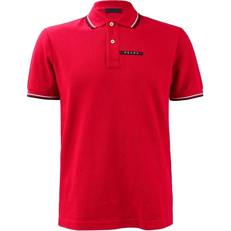 PRADA Logo Print Polo Shirt in Maroon Red. SJN256-322-F01JQ-BORDEAUX