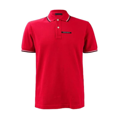 PRADA Logo Print Polo Shirt in Maroon Red. SJN256-322-F01JQ-BORDEAUX