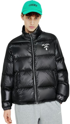PRADA Logo Print Puffer Jacket for Men Black Zip-Up High Collar Outerwear. SGC089-11A9-F0002 Lookbook PRADA Logo Print Puffer Jacket for Men Black Zip-Up High Collar Outerwear. SGC089-11A9-F0002