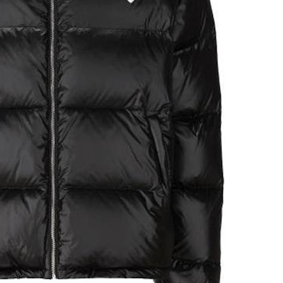 PRADA Logo Print Puffer Jacket for Men Black Zip-Up High Collar Outerwear. SGC089-11A9-F0002 Details for PRADA Logo Print Puffer Jacket for Men Black Zip-Up High Collar Outerwear. SGC089-11A9-F0002
