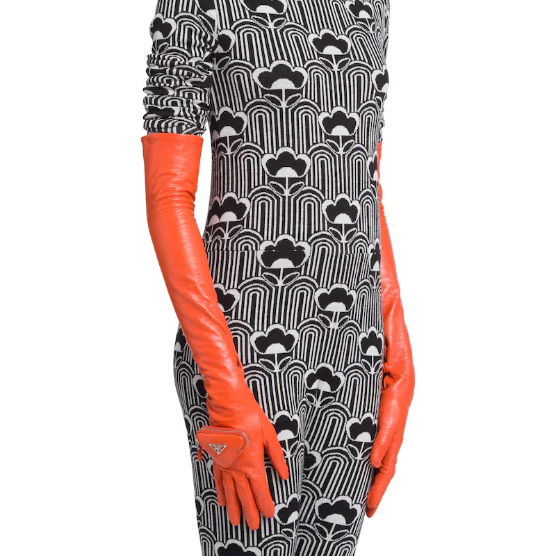 PRADA Long Soft Lambskin Leather Gloves Orange 1GG144-2DWZ-F0049 圖 3