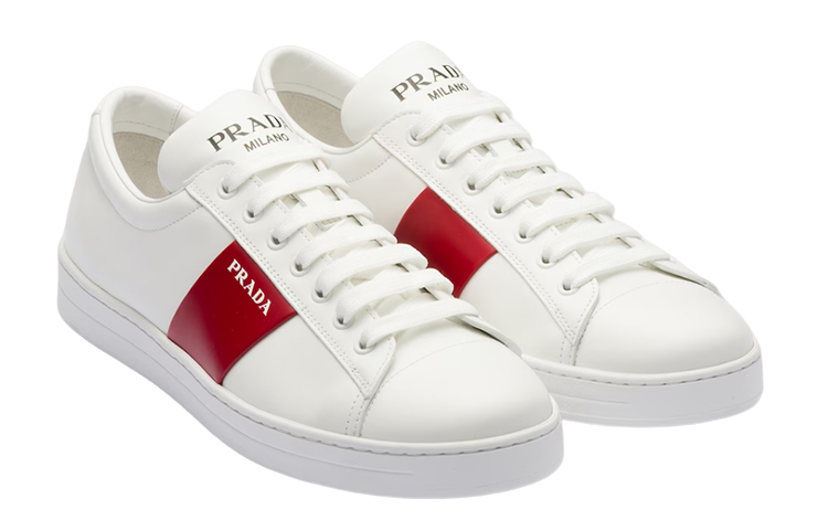 Prada Low-Top Leather Sneakers 'White Red' 圖 2