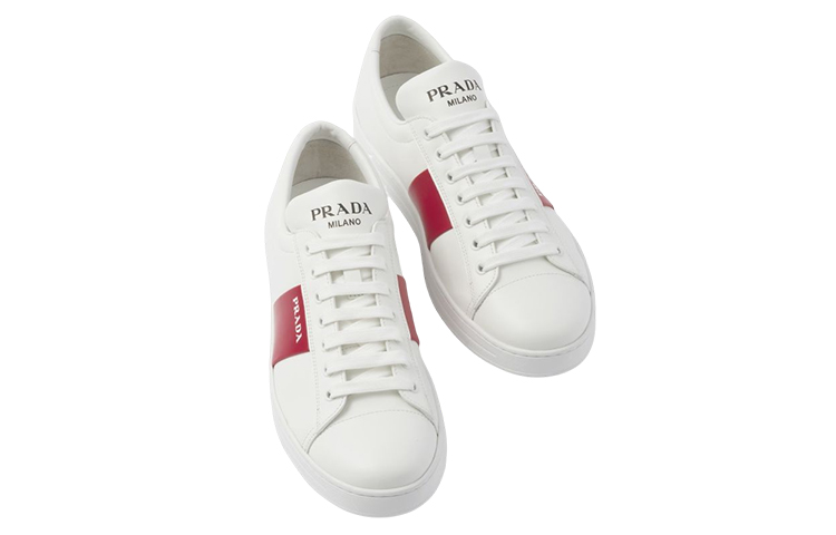 プラダ レザー スニーカー 白/赤 (Purada Rezaa Sunakaa Shiro/Aka