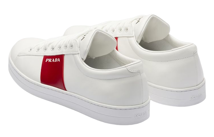 Prada Low-Top Leather Sneakers 'White Red' 圖 4