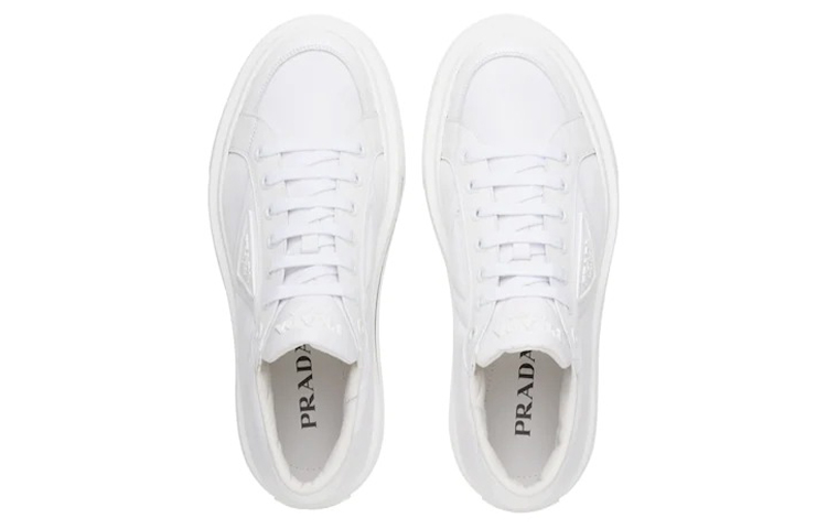 Shop PRADA Macro 皮革尼龙 時尚板鞋 男款 白色
