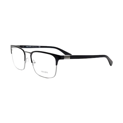 PRADA Matte Black/Silver Square Optical Glasses for Men (Prescription Ready). 0PR54TV1BO1O155