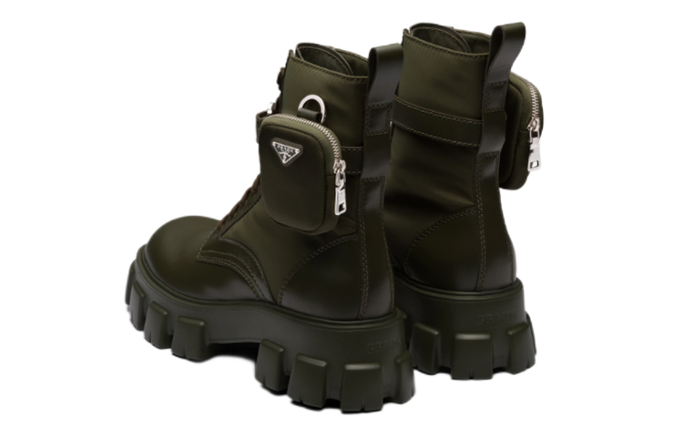 Shop Prada Monolith Stivali in Pelle Verniciata Verde Militare 2UE007_3LFR_F0161_F_D002