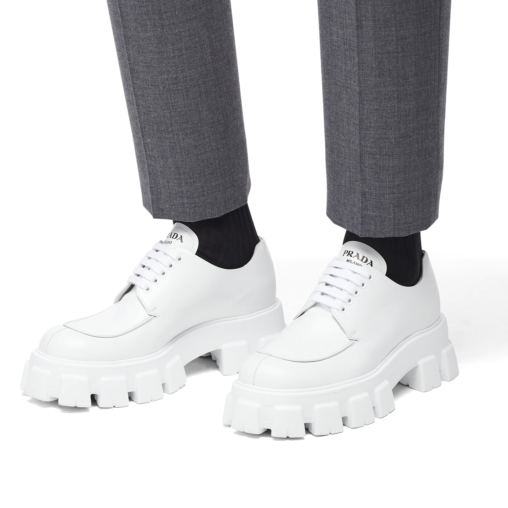 Prada Monolith 'White Velour Leather Lace-Up' 圖 5