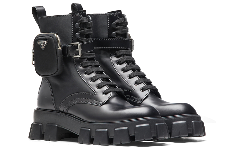 Lookbook Prada Monolith Brushed Leather and Nylon Boot 'Black' 2UE007_3LFR_F0002_F_D002/2UE007_3L09_F0002