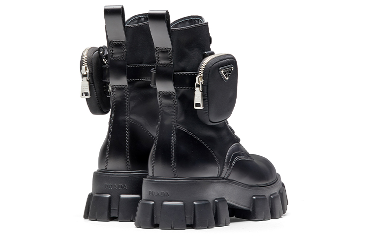 Shop Prada Monolith Brushed Leather and Nylon Boot 'Black' 2UE007_3LFR_F0002_F_D002/2UE007_3L09_F0002