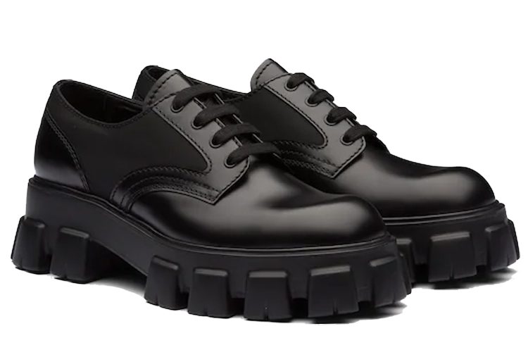 Prada Monolith Brushed Leather and Nylon Lace Up 'Black' 圖 3