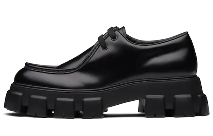 Buy Prada Monolith 亮面皮革綁帶鞋 '黑色' 2EE355-B4L-F0002