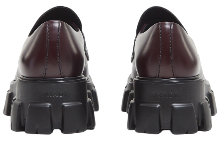 Prada Monolith Logo-Plaque Loafers 'Red Brown' 圖 5