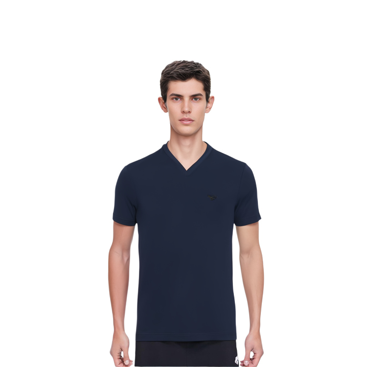 Shop PRADA Camiseta Azul Marino de Algodón con Cuello en V y Mangas Cortas UJM565-1UOR-F0124-S-092