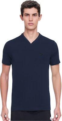 PRADA Camiseta Azul Marino de Algodón con Cuello en V y Mangas Cortas UJM565-1UOR-F0124-S-092 Shop PRADA Camiseta Azul Marino de Algodón con Cuello en V y Mangas Cortas UJM565-1UOR-F0124-S-092