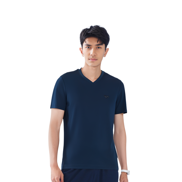 Purchase PRADA Camiseta Azul Marino de Algodón con Cuello en V y Mangas Cortas UJM565-1UOR-F0124-S-092