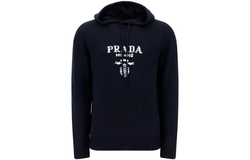 Prada Navy Blue Letter Print Casual Pullover Hoodie UMB316-1YMW-F0008-S-221