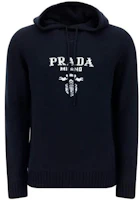 Prada Navy Blue Letter Print Casual Pullover Hoodie UMB316-1YMW-F0008-S-221 Prada Navy Blue Letter Print Casual Pullover Hoodie UMB316-1YMW-F0008-S-221