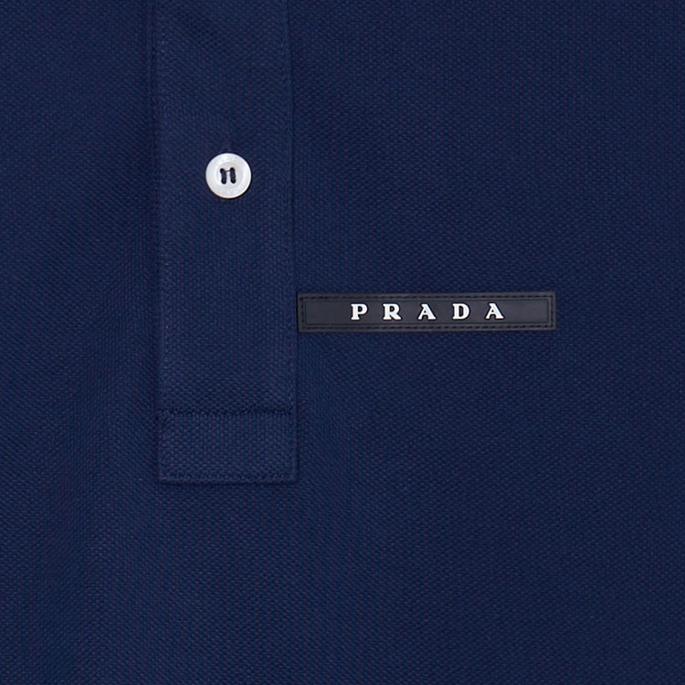 Shop 普拉达海军蓝条纹Logo翻领POLO衫 SJN256-322-F0SJB