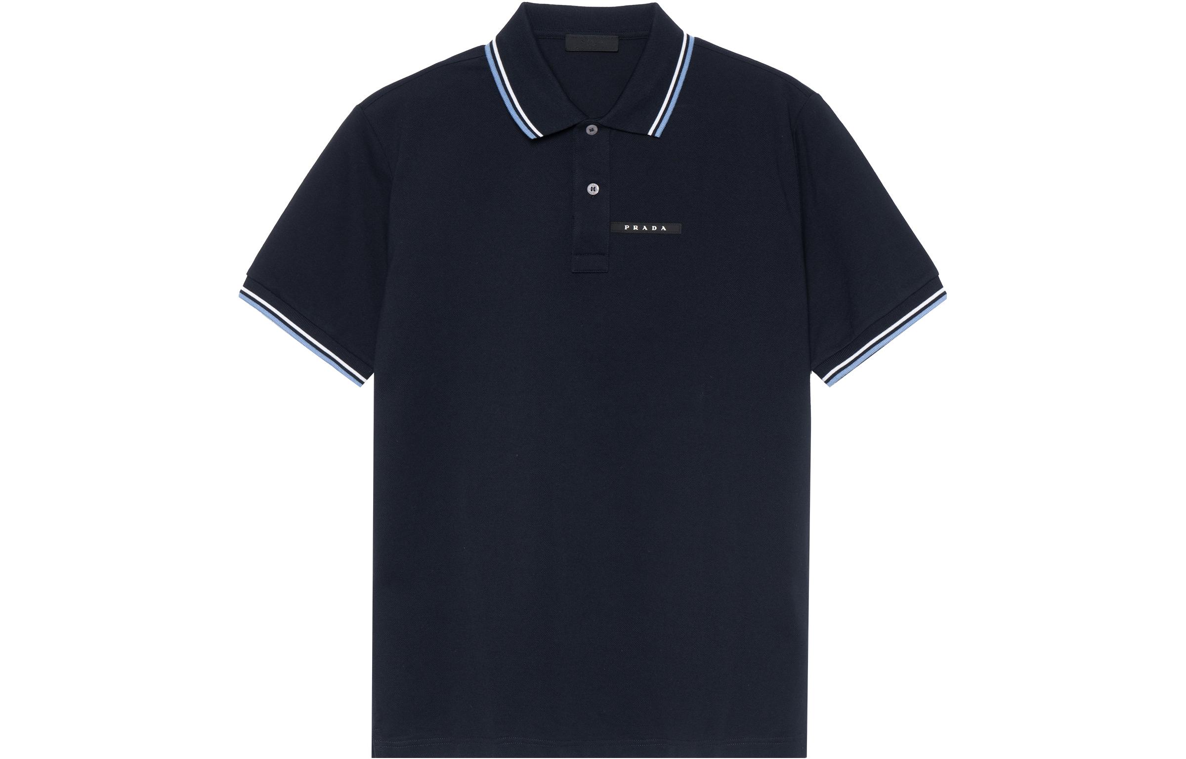 PRADA Navy Logo Striped Short Sleeve Polo Shirt SJN256-322-F01AE