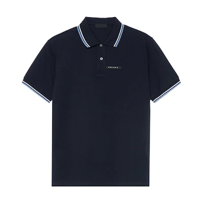 PRADA Navy Logo Striped Short Sleeve Polo Shirt SJN256-322-F01AE