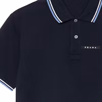 Cheap PRADA 海軍藍條紋短袖徽標POLO衫 SJN256-322-F01AE