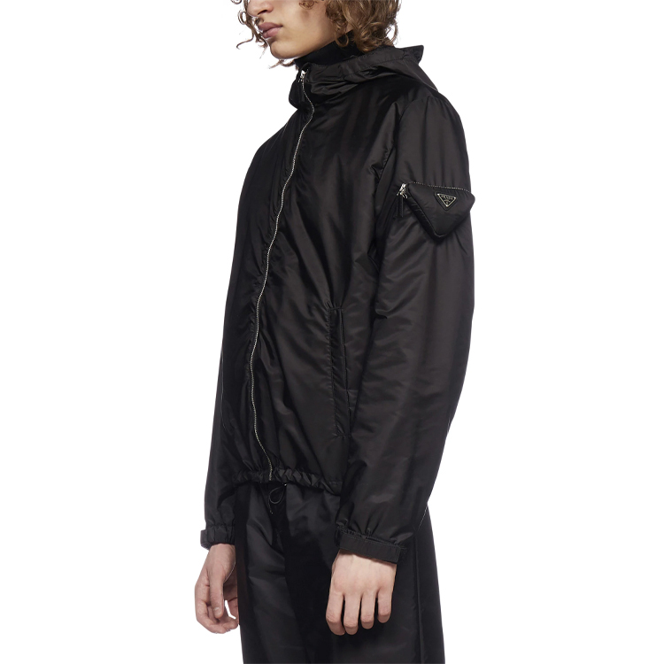 Shop Prada 尼龍連帽夾克附倒三角標誌袖袋 SGB9091WQ9-F0002