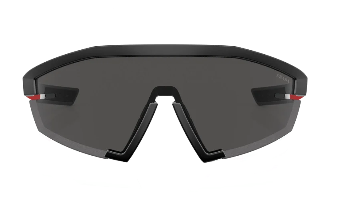 Lookbook PRADA 尼龍不對稱太陽眼鏡 男女適用 黑色附品牌標誌。 PS03ZS1BO06F