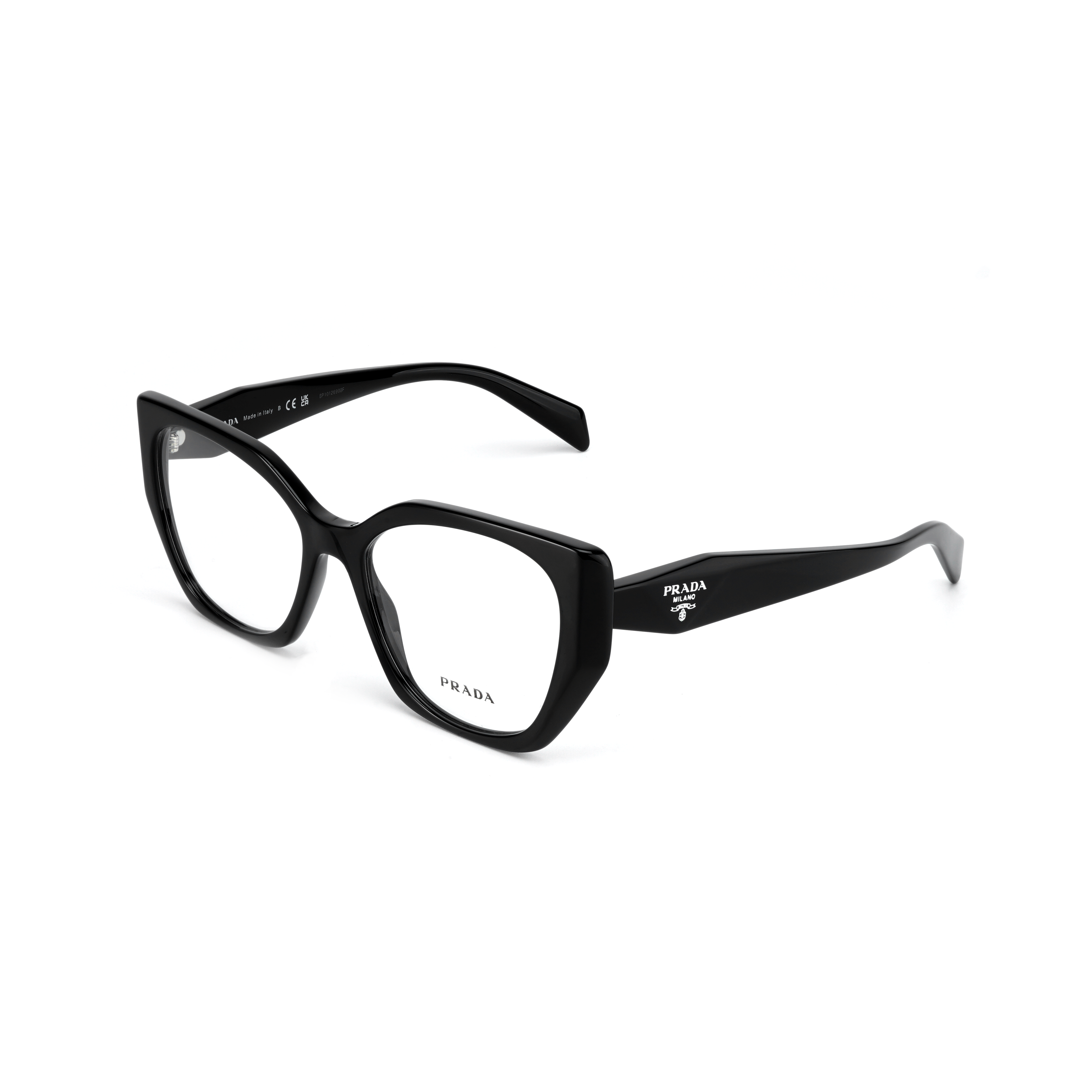 Lookbook PRADA Optical Glasses Black Unisex Irregular Frame with Side Logo. PR18WV1AB1O1