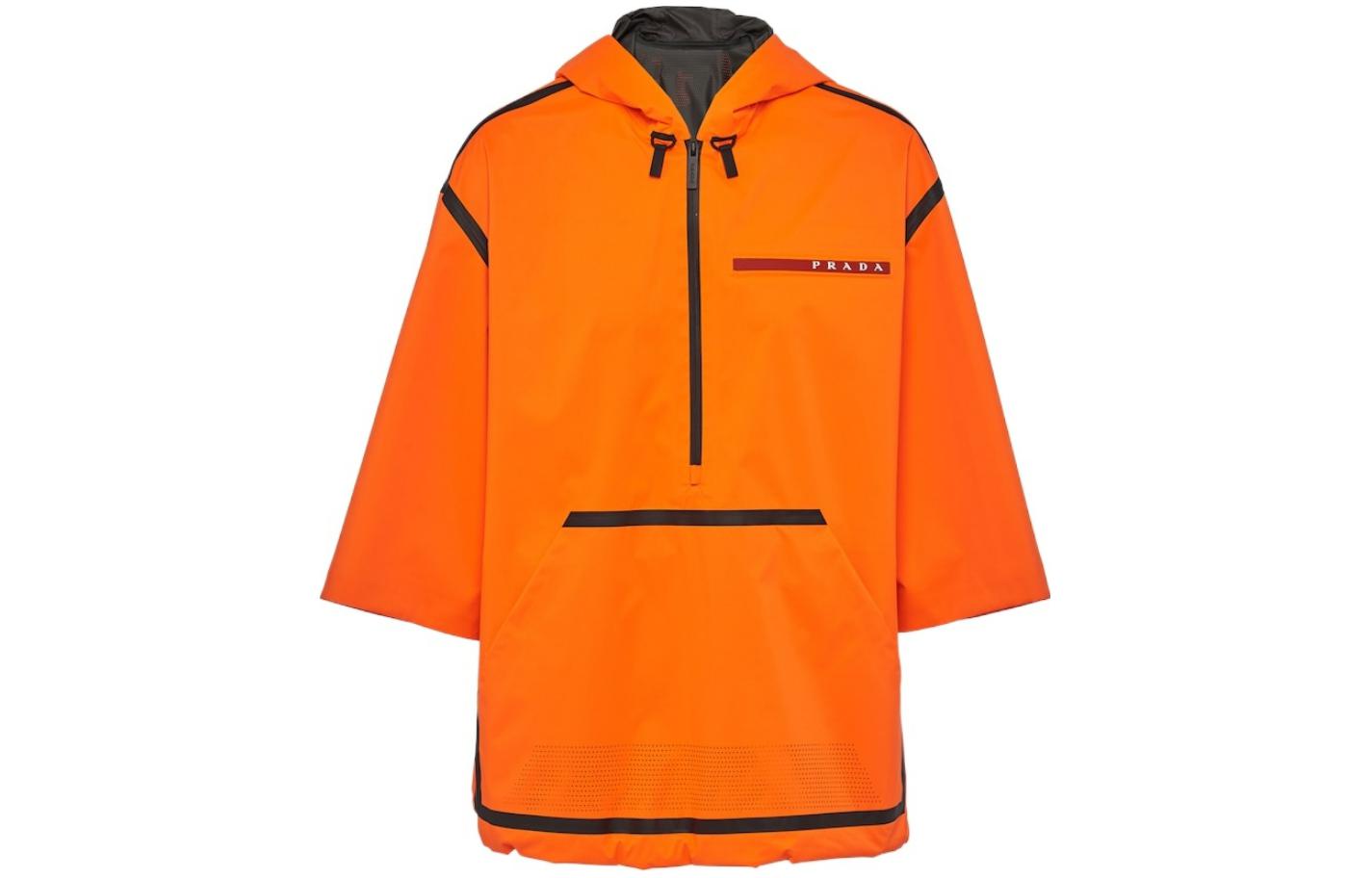 Prada Orange Half-Zip Logo Print Hooded Loose-Fit Jacket SC639-129B-F0049-S-231