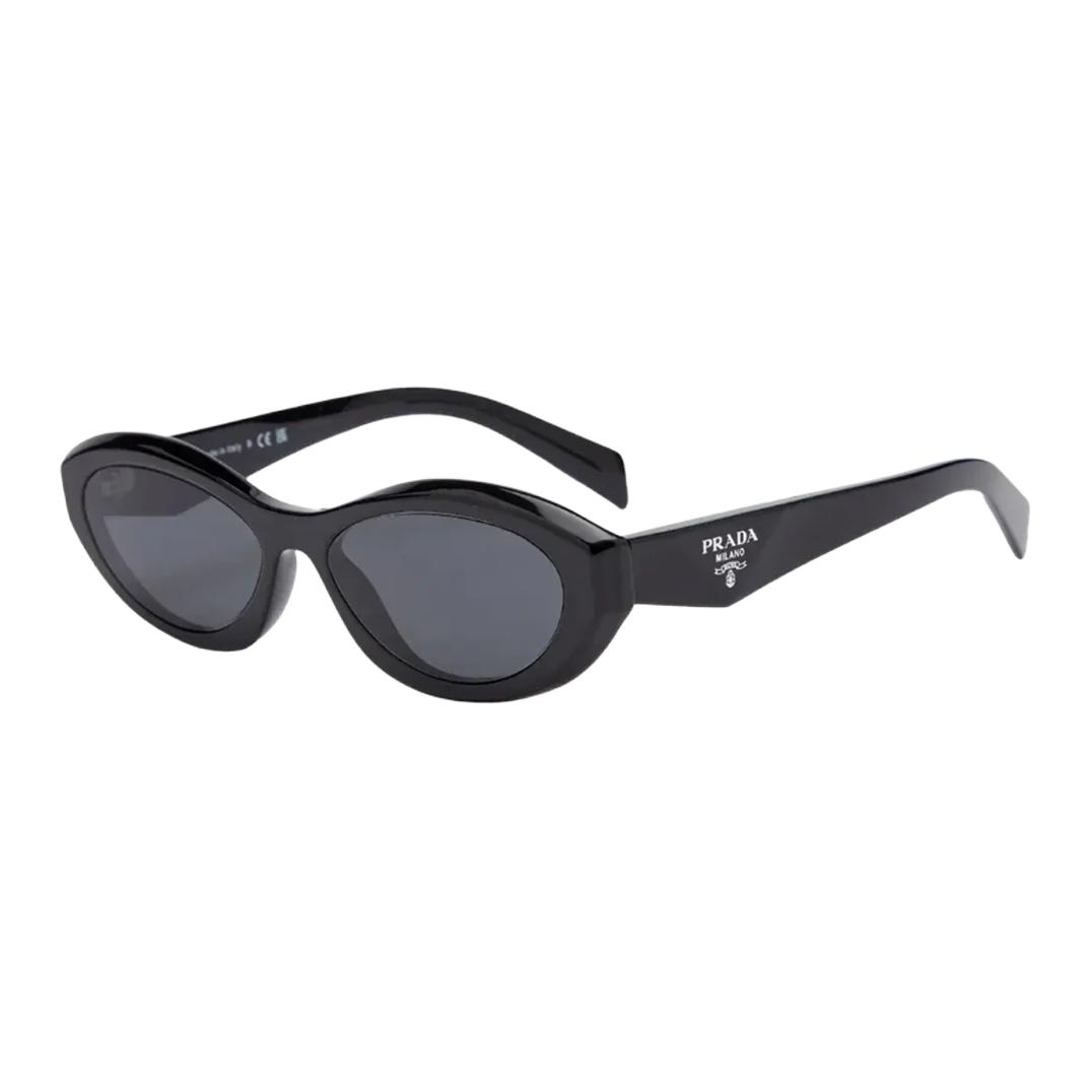 PRADA Oval Acetate Sunglasses Unisex Black with Logo Temples. PR26ZS5516K08Z