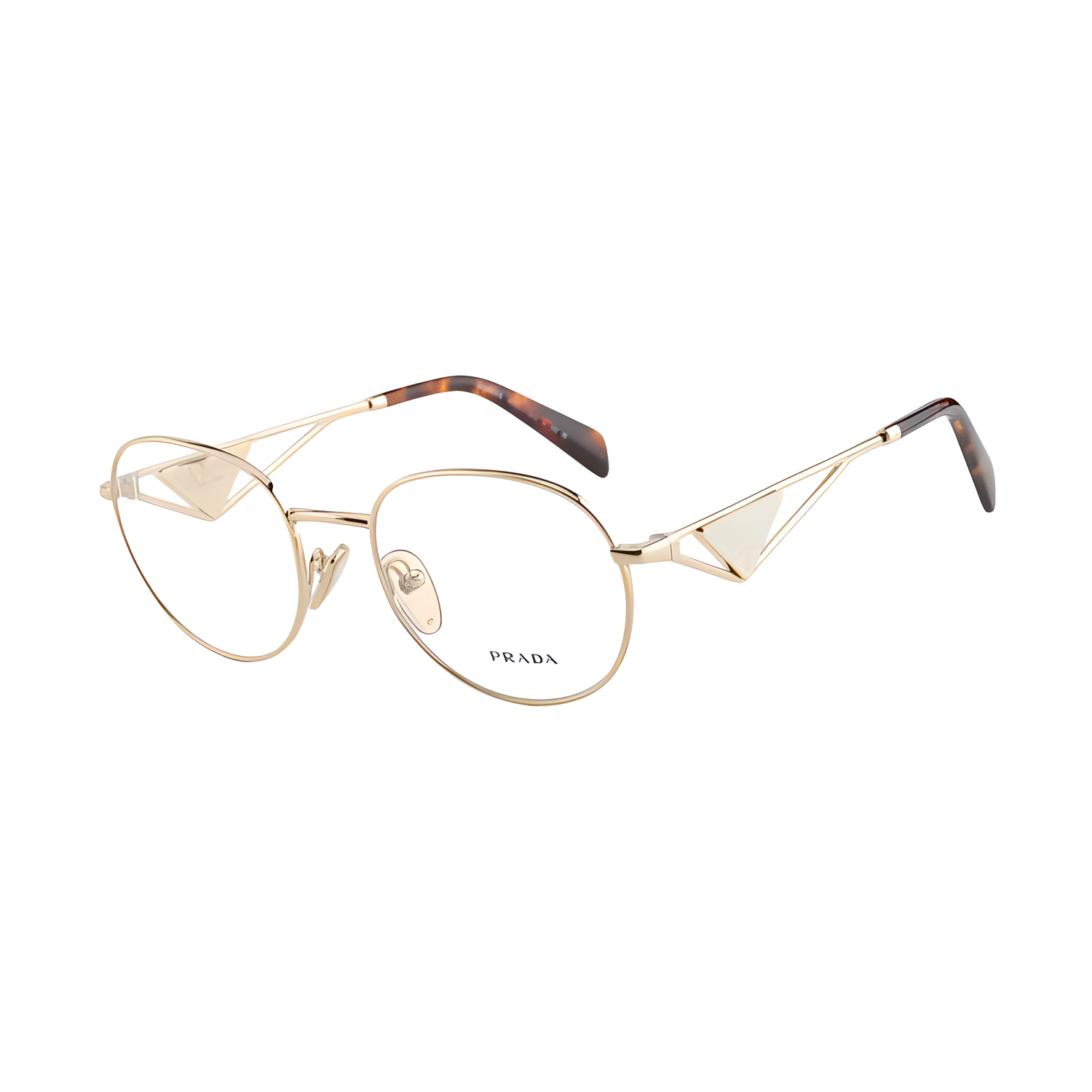 PRADA Oval Gold Optical Glasses Unisex with Logo Metal Temples SPRA50V-ZVN1O1