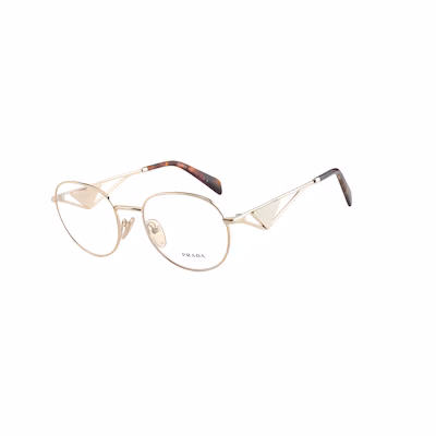 PRADA Oval Gold Optical Glasses Unisex with Logo Metal Temples SPRA50V-ZVN1O1