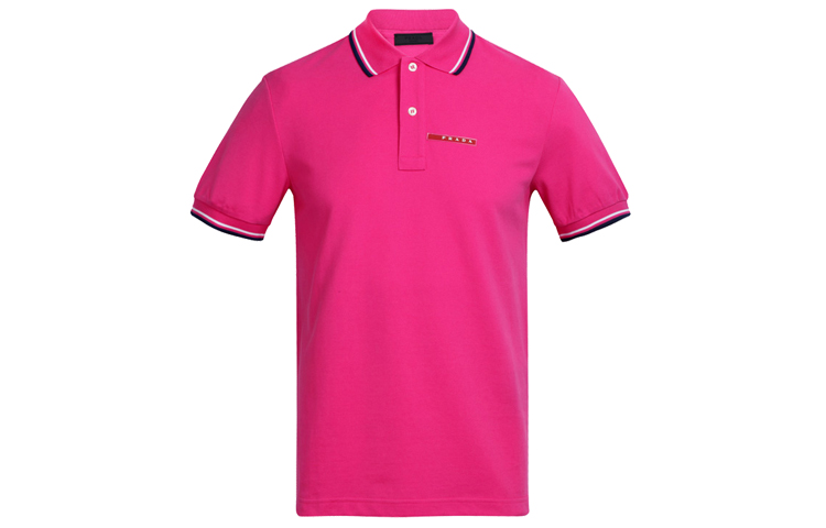 Prada Pink Striped Collar Short Sleeve Polo Shirt SJJ887-322-F0029