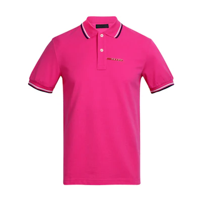 Prada Pink Striped Collar Short Sleeve Polo Shirt SJJ887-322-F0029