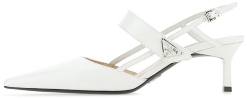 Prada Pointed-Toe Kitten Heels with Logo Plaque 'White' 1I322M_055_F0009_F_055 Prada Pointed-Toe Kitten Heels with Logo Plaque 'White' 1I322M_055_F0009_F_055