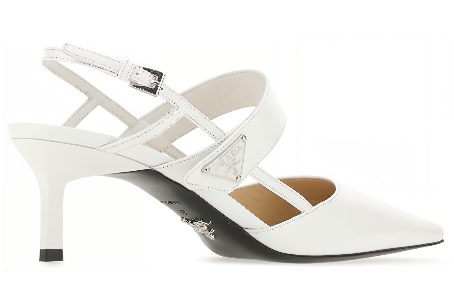 Shop Prada Pointed-Toe Kitten Heels with Logo Plaque 'White' 1I322M_055_F0009_F_055