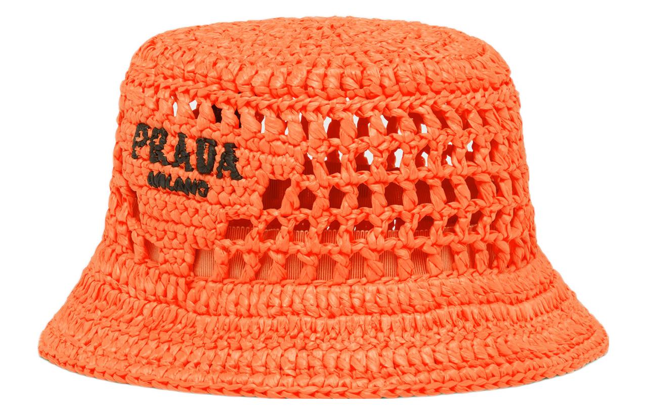 PRADA Raffia Orange Bucket Hat Unisex. 1HC137-2A2T-F0049