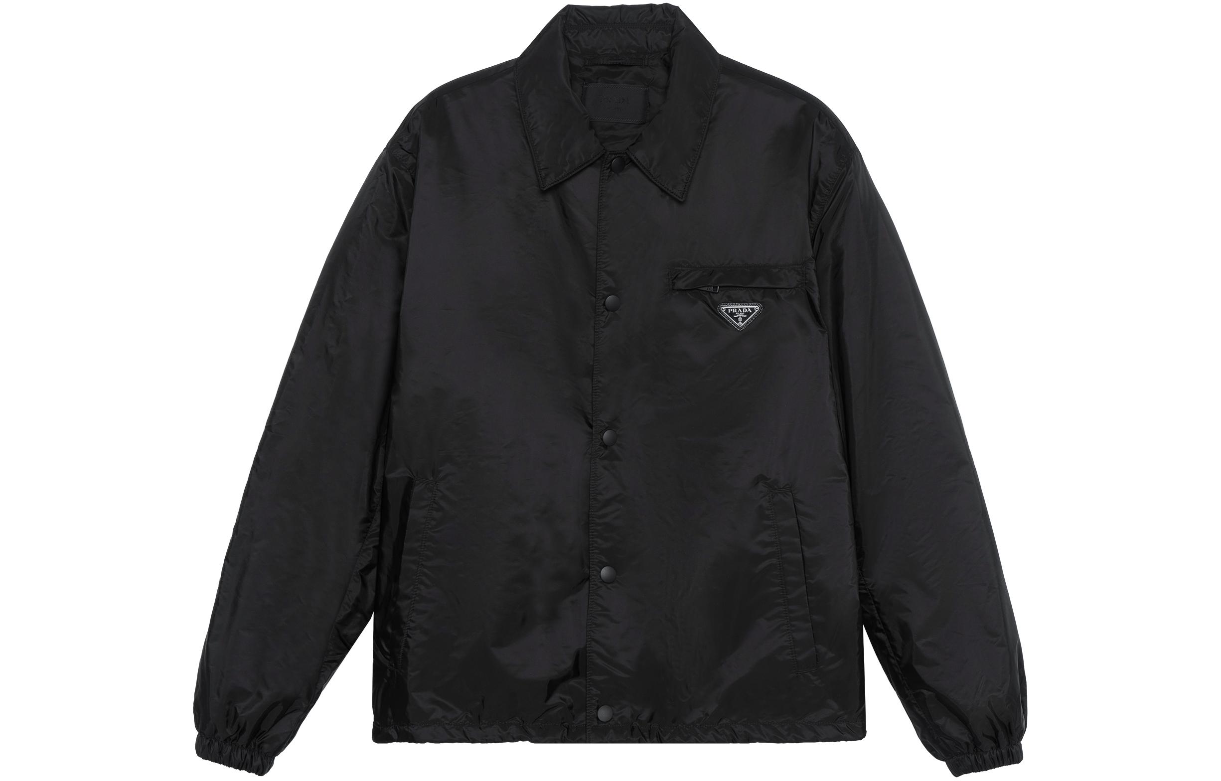PRADA Re-Nylon FW21 Black Triangle Logo Button-Up Belted Jacket for Men. SGB737-1WQ9-F0002-S-202