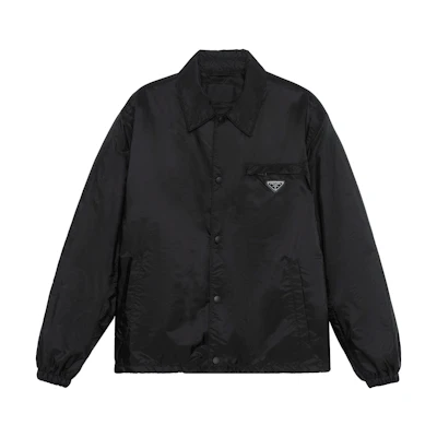 PRADA Re-Nylon FW21 Black Triangle Logo Button-Up Belted Jacket for Men. SGB737-1WQ9-F0002-S-202
