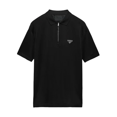 PRADA Re-Nylon FW24 Black Casual Relaxed Fit Polo Shirt for Men. UJN903-1YR4-F0002-S-OOO