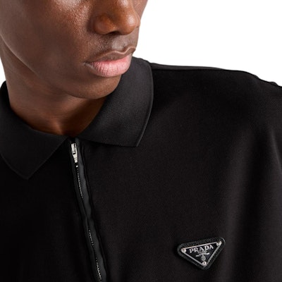 PRADA Re-Nylon FW24 Black Casual Relaxed Fit Polo Shirt for Men. UJN903-1YR4-F0002-S-OOO Sizing PRADA Re-Nylon FW24 Black Casual Relaxed Fit Polo Shirt for Men. UJN903-1YR4-F0002-S-OOO