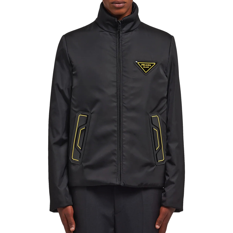 Shop PRADA Re-Nylon Logo Long Sleeve Jacket Black SGB642-1XVZ-F0002-S-202