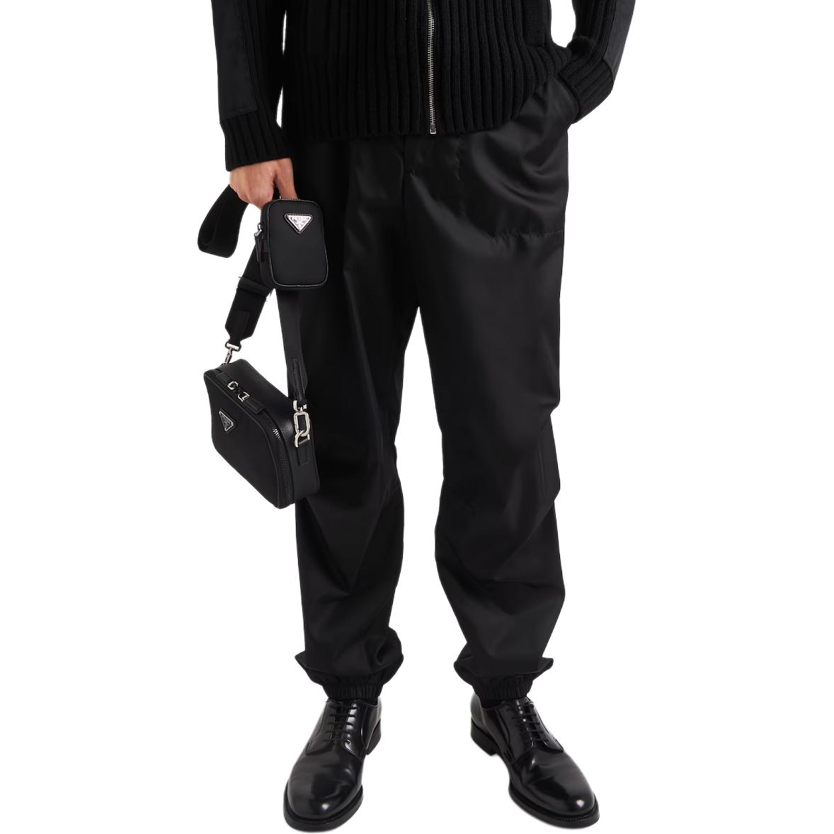 Shop PRADA Re-Nylon Solid Black Relaxed Fit Zipper Casual Pants for Men SPH381-1WQ8-F0002-S-OOO